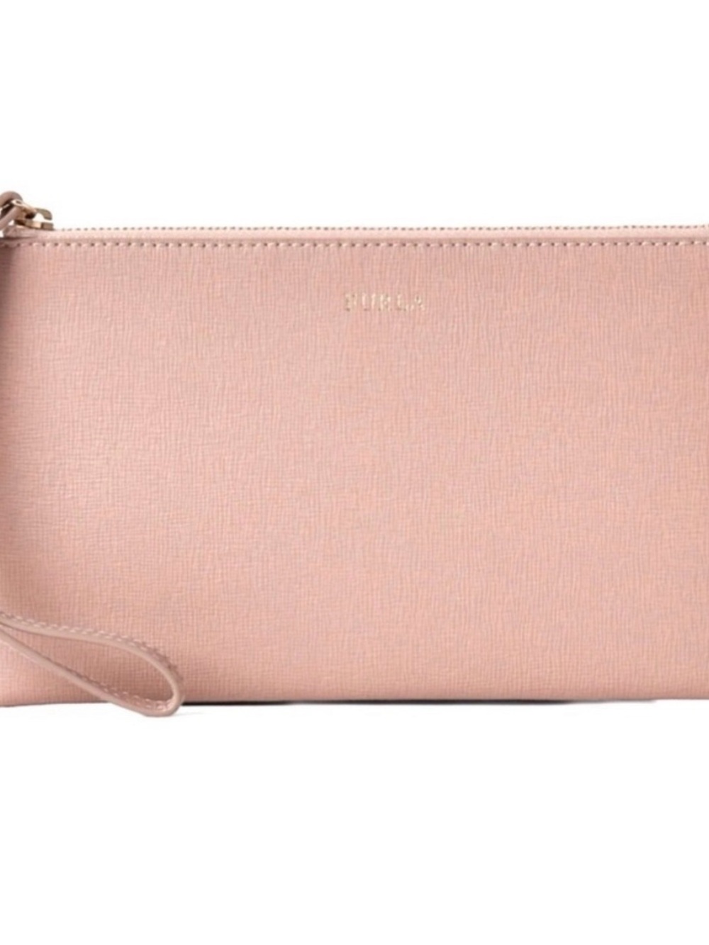 Furla Powder Pink Saffiano Leather Flat Wristlet Clutch